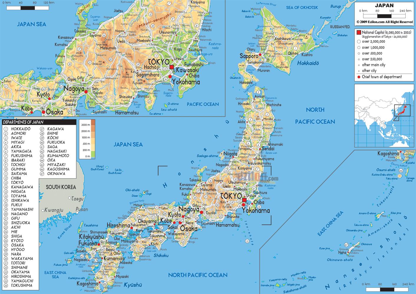 zemljopisna karta japana Geografska Karta Japana Karta Japana Geografski Istocna Azija Azija zemljopisna karta japana