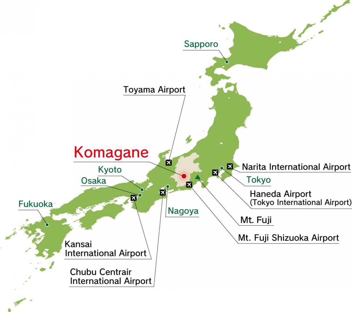 zračne luke Japanu na karti